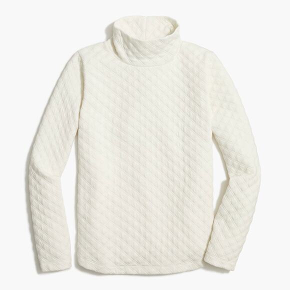 J.Crew Quilted Mock Neck Pullover Sweatshirt White Long Sleeve Womens Small NWT - Picture 1 of 9